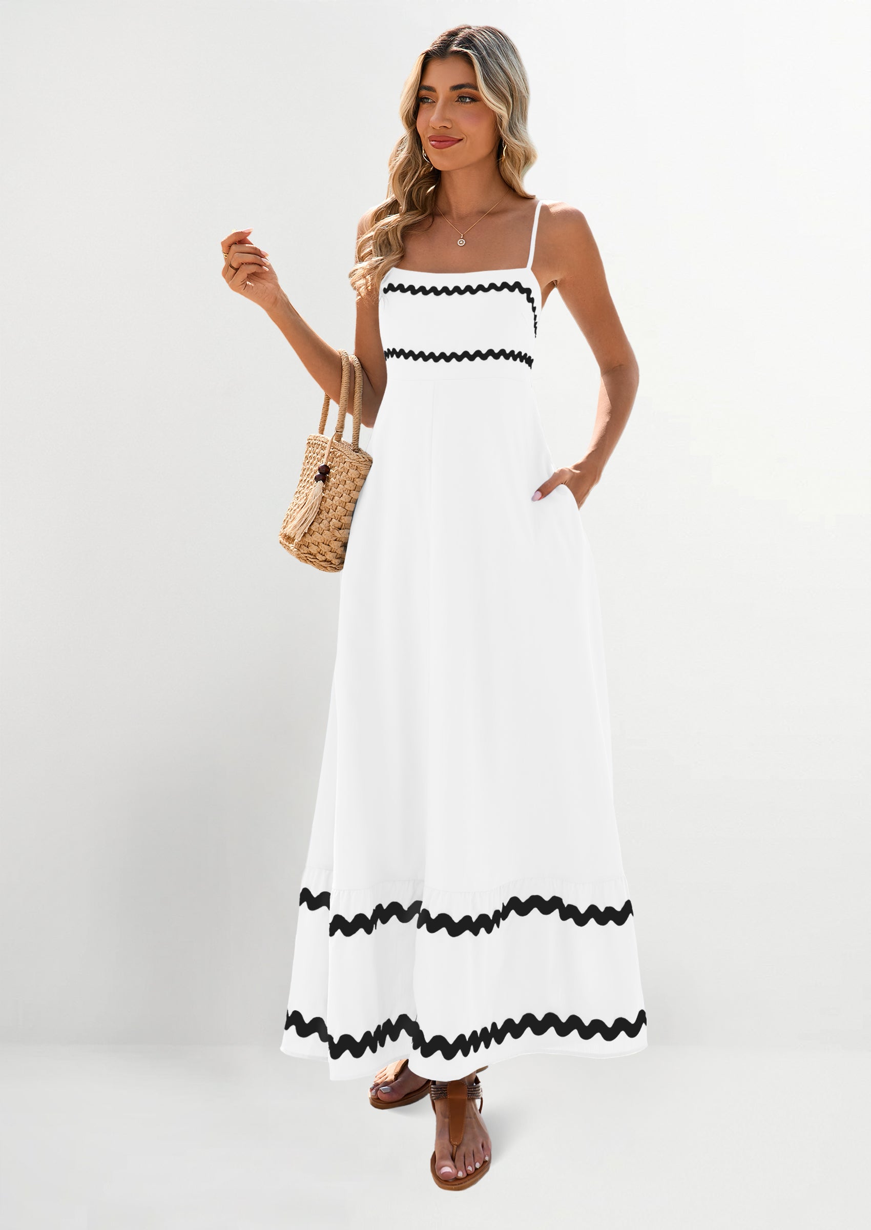 PRETTYGARDEN Women's Summer Flowy Maxi Dress Casual Sleeveless Spaghetti Strap Ruffle Beach Long Dresses