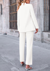 Business Casual Jacket Wide Leg Pants 2 Piece Blazer Sets