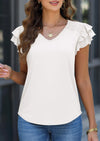 PRETTYGARDEN Summer Tops for Women Spring Trendy Fashion Clothes Casual Ruffle V Neck Short Sleeve Shirts Blouses