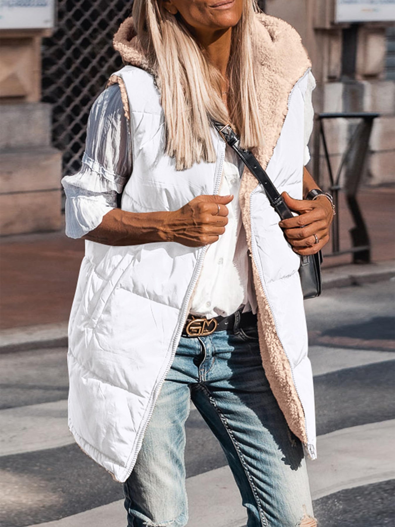 PRETTYGARDEN Womens Fall Reversible Vests Sleeveless Fleece Jacket Zip Up Hoodie Pockets Long Warm Winter Coat Outerwear