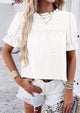 Casual Crew Neck Ruffle Short Sleeve Eyelet Babydoll Blouse