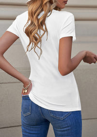 Short Sleeve V Neck Button Ribbed Knit T-shirt