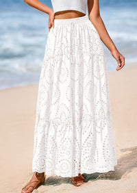 Bohemian Casual Lace Embroidered Eyelets A-Line Beach Long Dress
