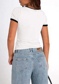 Casual Short Sleeve Ribbed Knit Square Neck Color Block Slim Fit Basic Crop T-shirts