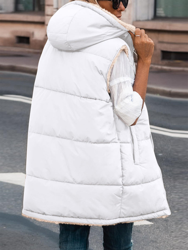 PRETTYGARDEN Womens Fall Reversible Vests Sleeveless Fleece Jacket Zip Up Hoodie Pockets Long Warm Winter Coat Outerwear