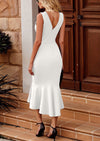 PRETTYGARDEN Women's Sleeveless Midi Bodycon Formal Dress Ruffle Mermaid Hem Elegant Cocktail Wedding Guest Midi Dresses