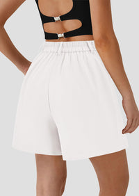 Elastic High Waisted Wide Leg Business Casual Dressy Shorts with Pockets