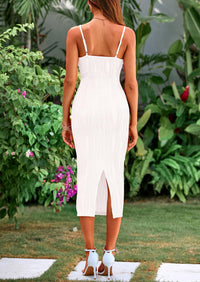 Spaghetti Strap Sleeveless Knit Tight Fitted Midi Dresses