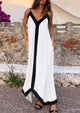 Elegant V Neck Spaghetti Strap Flowy Cocktail Party Maxi Dresses