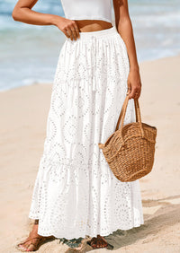 Bohemian Casual Lace Embroidered Eyelets A-Line Beach Long Dress