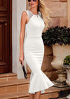PRETTYGARDEN Women's Sleeveless Midi Bodycon Formal Dress Ruffle Mermaid Hem Elegant Cocktail Wedding Guest Midi Dresses
