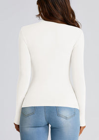 Y2K Long Sleeve Mock Neck Ruched Slim Fitted Casual Blouses