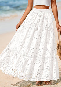 Bohemian Casual Lace Embroidered Eyelets A-Line Beach Long Dress