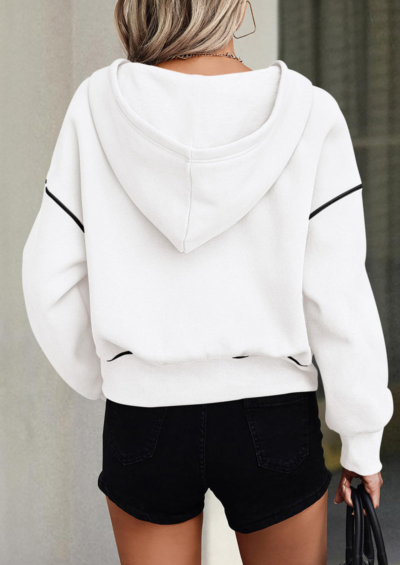 PRETTYGARDEN Women's Hooded Sweatshirts Long Sleeve Half Zip Cropped Hoodie Pullover Winter Fashion Clothes