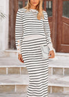 PRETTYGARDEN 2 Piece Skirts Sets For Women Fall Fashion Striped Sweater Dress Knit Lounge Travel Outfits Winter Clothing