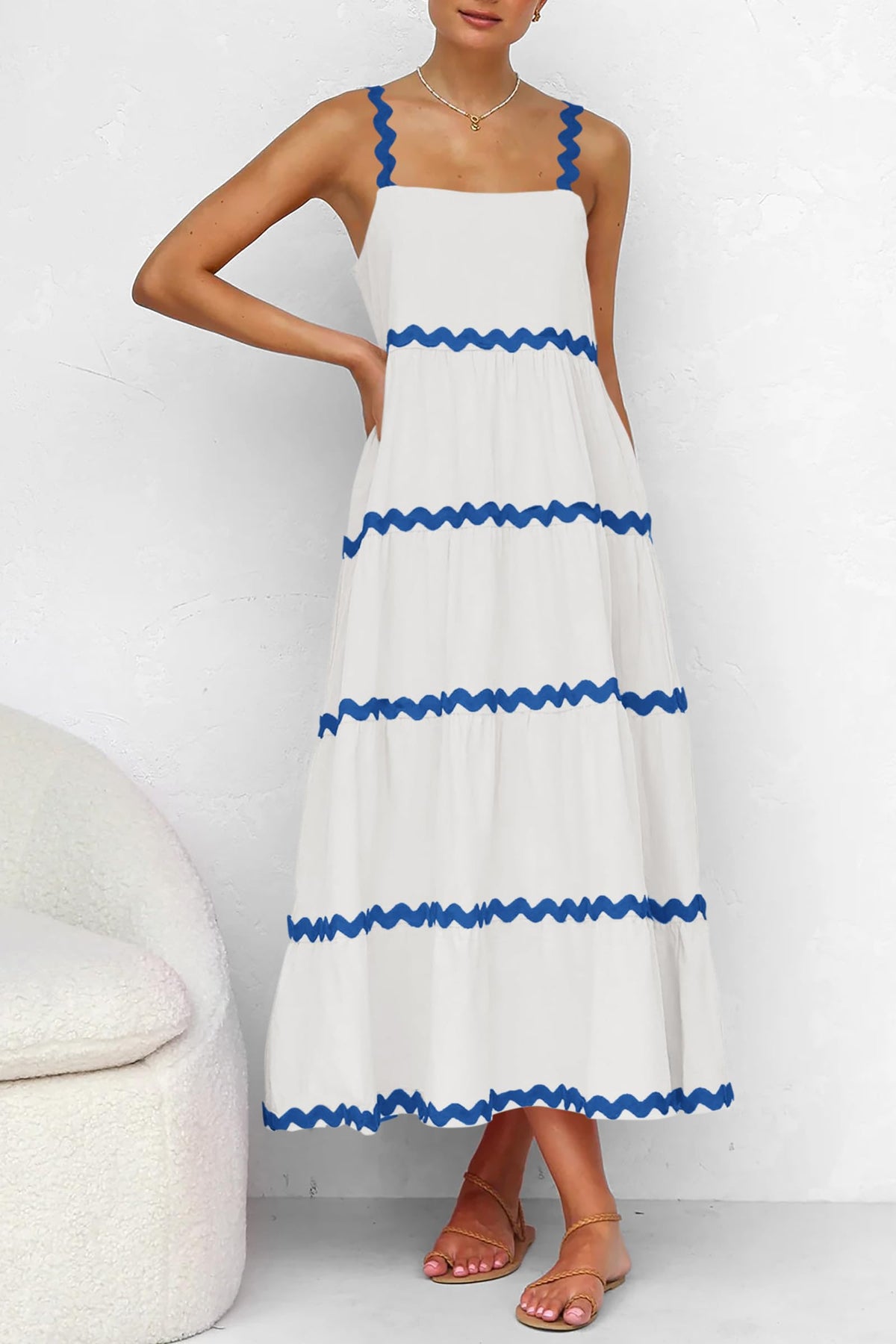 Spaghetti Strap Ruffle Flowy Boho Casual Beach Vacation Maxi Dresses