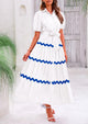 Button Down Puff Short Sleeve Ruffle Flowy Maxi Shirt Dresses With Belt
