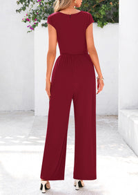 Dressy Ribbed Cap Sleeve Wide Leg Pants Elegant Casual Jumpsuits