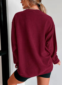 Ribbed Corduroy Crew Neck Long Sleeve Loose Fit Casual Oversized Sweatshirt