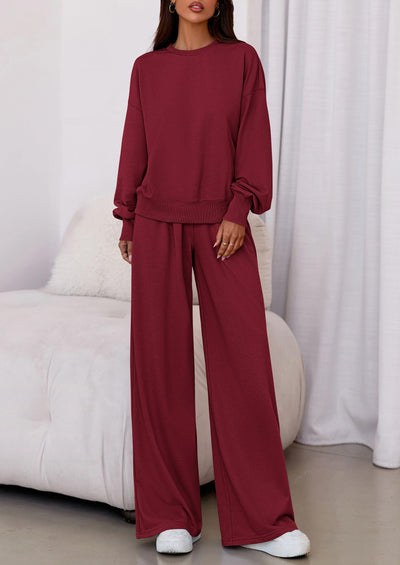 PRETTYGARDEN Womens 2 Piece Sets Long Sleeve Sweatshirt Wide Leg Pants Loose Matching Lounge Set Trendy Fall Outfits