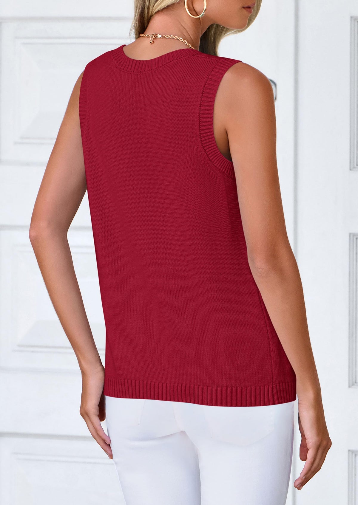 Sleeveless Button Down Business Casual Knit Tank Tops