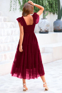 Casual Sleeveless Smocked Ruffle Tulle Flowy Beach Sundress