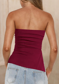 Strapless Ruched Asymmetric Bandeau Shirts