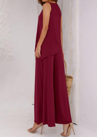 Asymmetrical Split Tank Tops Wide Leg Pants  Two Piece Sets