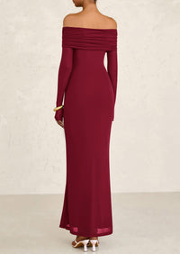 Off The Shoulder Bodycon Long Sleeve Mesh Maxi Dress