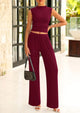 Ribbed Knit Crop Tank Tops Wide Leg Pants 2 Piece Sets