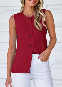 Sleeveless Button Down Business Casual Knit Tank Tops