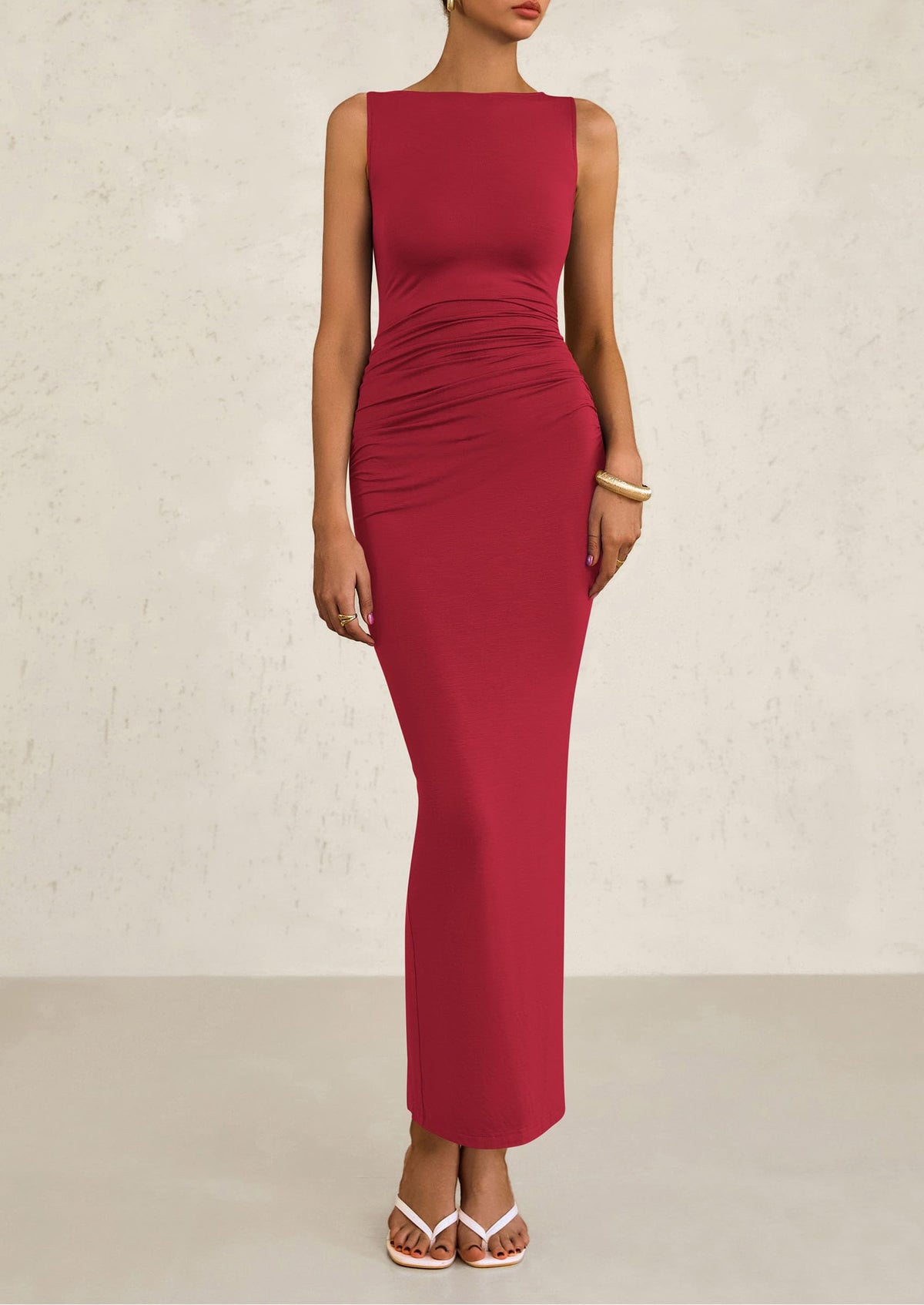 Sleeveless Ruched Bodycon Slit Long Maxi Dresses