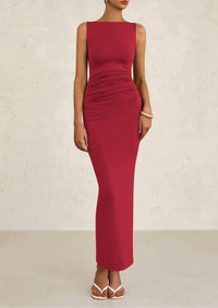 Sleeveless Ruched Bodycon Slit Long Maxi Dresses