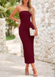 Textured Bodycon Tube Off Shoulder Strapless Back Slit Maxi Dress
