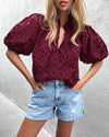 PRETTYGARDEN Women's Summer Short Sleeve Tops 2025 Dressy Casual Buttons V Neck Hollow Out Lace Embroidered Blouses Shirts