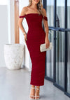 PRETTYGARDEN Womens Off The Shoulder Dress Ruched Bodycon Sleeveless Split Cocktail Party Maxi Dresses