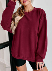 Ribbed Corduroy Crew Neck Long Sleeve Loose Fit Casual Oversized Sweatshirt