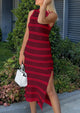 Knit Side Slit Striped Long Tank Dress