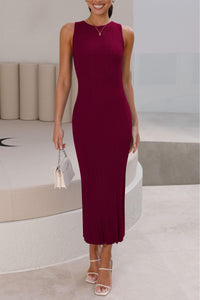 Casual Ribbed Knit Sleeveless Bodycon Maxi Dresses