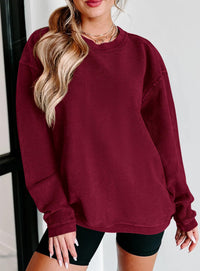 Ribbed Corduroy Crew Neck Long Sleeve Loose Fit Casual Oversized Sweatshirt