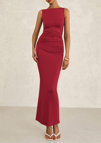 Sleeveless Ruched Bodycon Slit Long Maxi Dresses