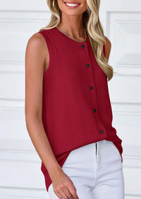 Sleeveless Button Down Business Casual Knit Tank Tops