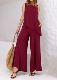 Asymmetrical Split Tank Tops Wide Leg Pants  Two Piece Sets