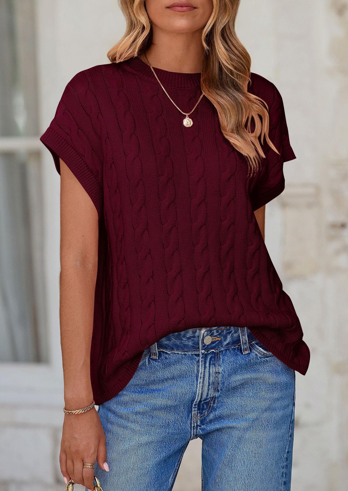 Casual Short Sleeve Crew Neck Knit Pullover Trendy Spring Outfits Sweater Vest