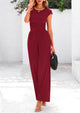 Dressy Ribbed Cap Sleeve Wide Leg Pants Elegant Casual Jumpsuits