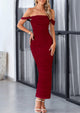 Off The Shoulder Ruched Bodycon Sleeveless Split Maxi Dresses