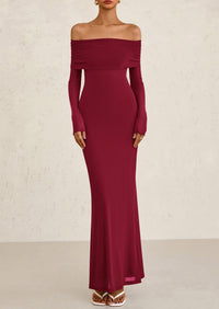Off The Shoulder Bodycon Long Sleeve Mesh Maxi Dress