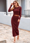 PRETTYGARDEN Women's Spring Fall 2 Piece Sweater Set Rib Knit Long Sleeve Crop Top Maxi Bodycon Skirt Casual Winter Outfits PRETTYGARDEN