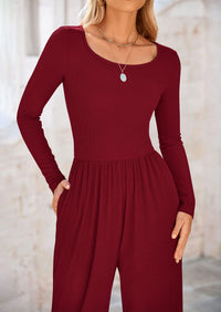 Solid Color Casual Long Sleeve Wide Leg Pants Jumpsuits