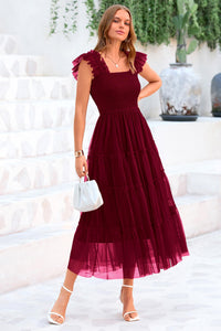 Casual Sleeveless Smocked Ruffle Tulle Flowy Beach Sundress